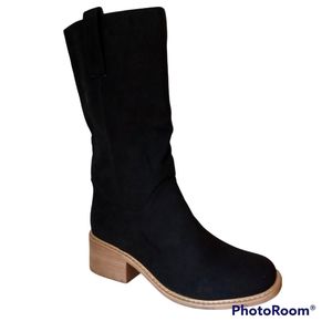 MOJO MOXY DOLCE Black Boots NEW NWT size 9.5 Bounty Faux Suede Stacked Heel